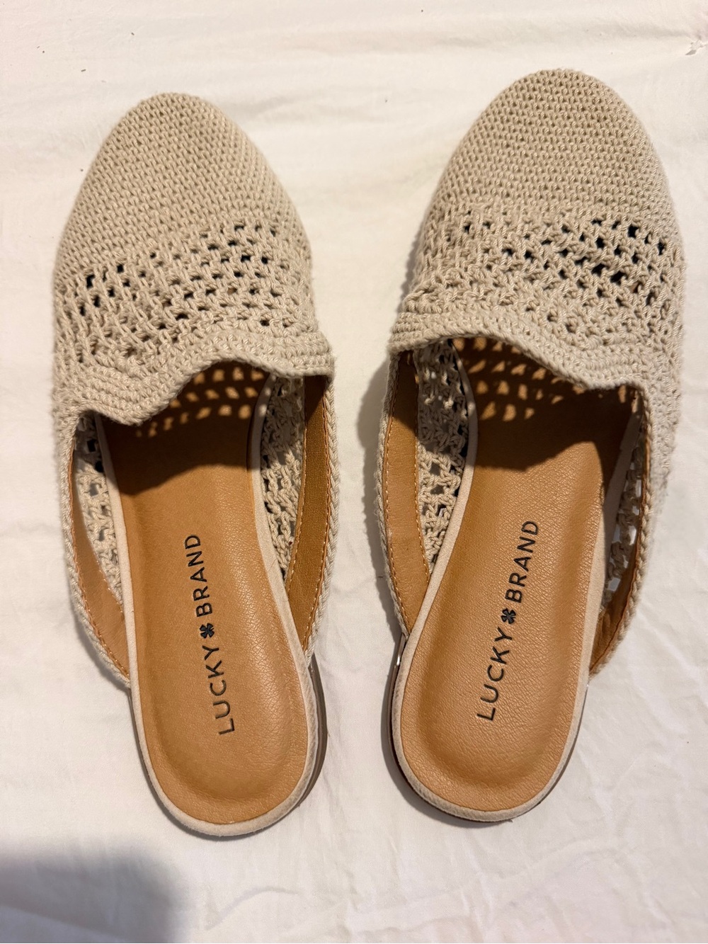 Lucky Brand Beige Crochet Slip-On Mules